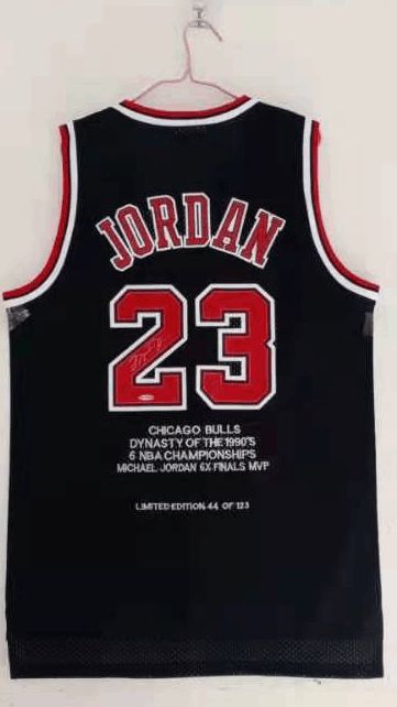 Men Chicago Bulls #23 Jordan Black 95-98 Triple Crown signature Limited Edition NBA Jersey